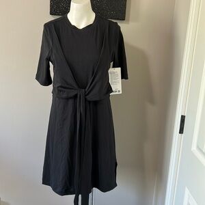 LULULEMON Wrap Front Tshirt Dress Pima Cotton Black Stretch Sz 6 NEW